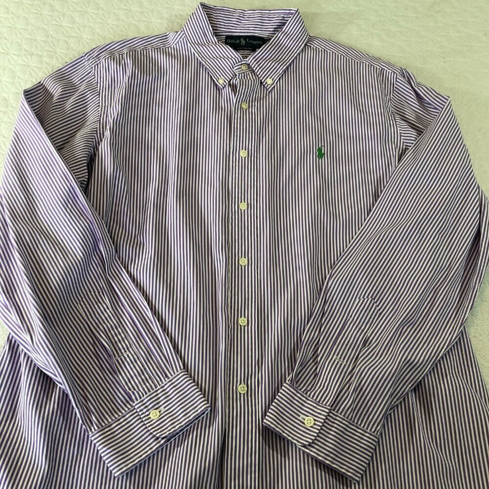 Polo Ralph Lauren Men's 2XL Button Shirt Long Sleeve Striped Purple Custom Fit - Picture 9 of 9